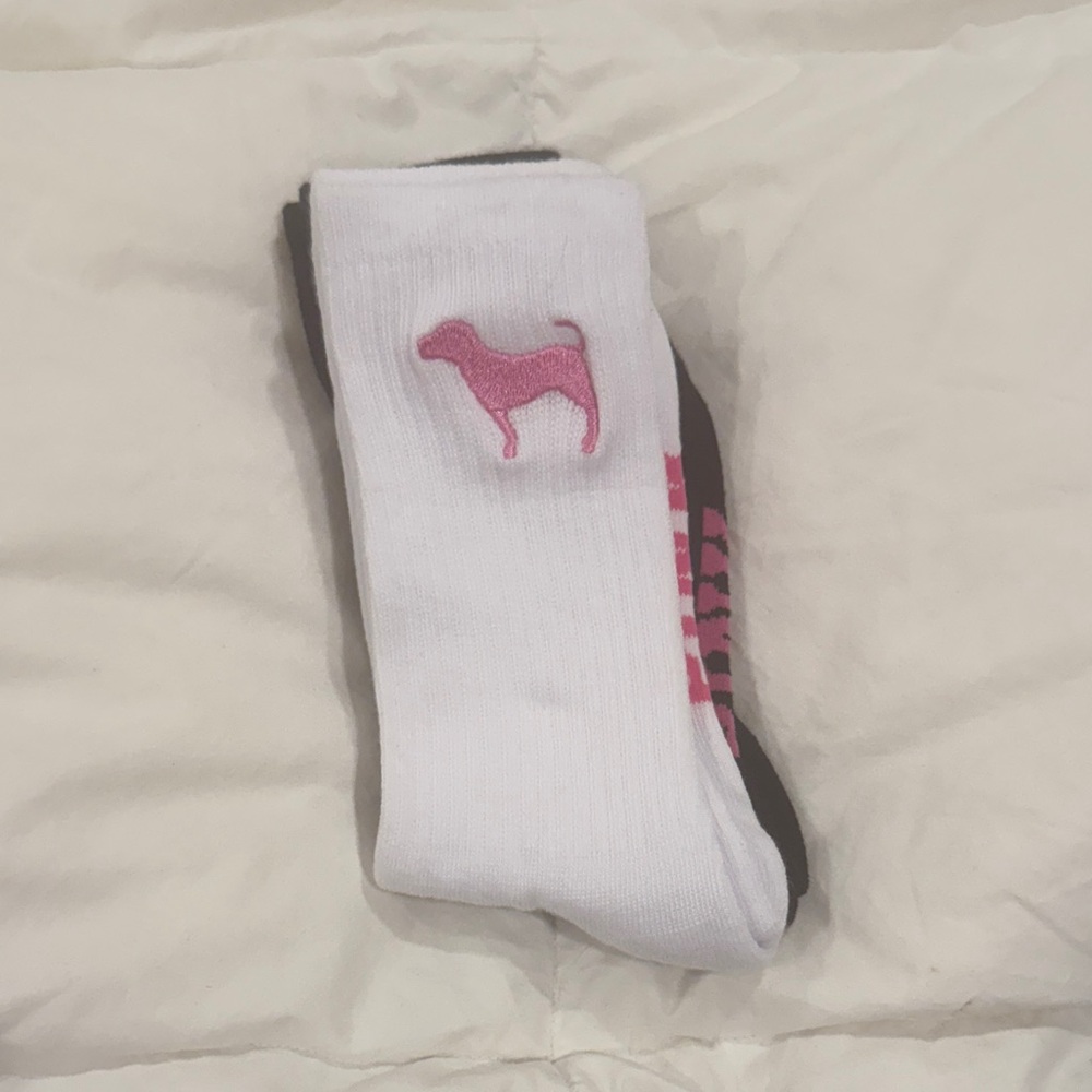 White and Black Socks with Pink Logo